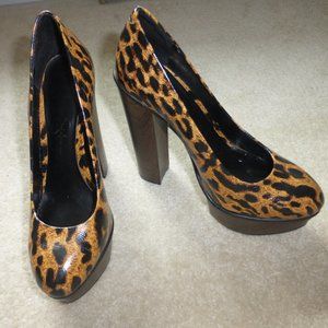 JESSICA SIMPSON brown & black animal print chunky platform pumps